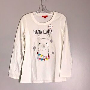 Macy’s Family Mama Llama graphic t-shirt relaxed long sleeve white nwot xs